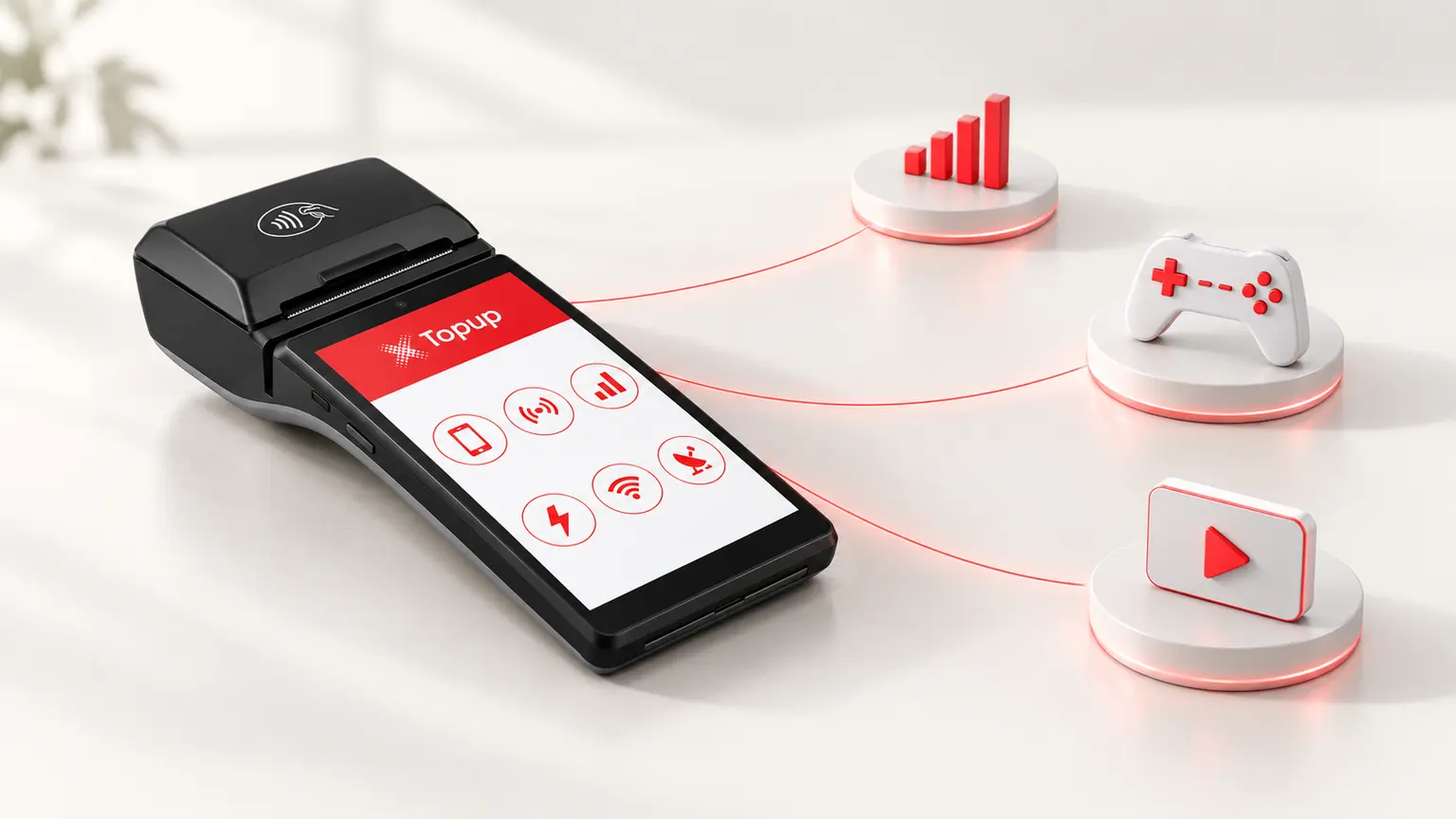 Topup touchscreen point-of-sale distribution network